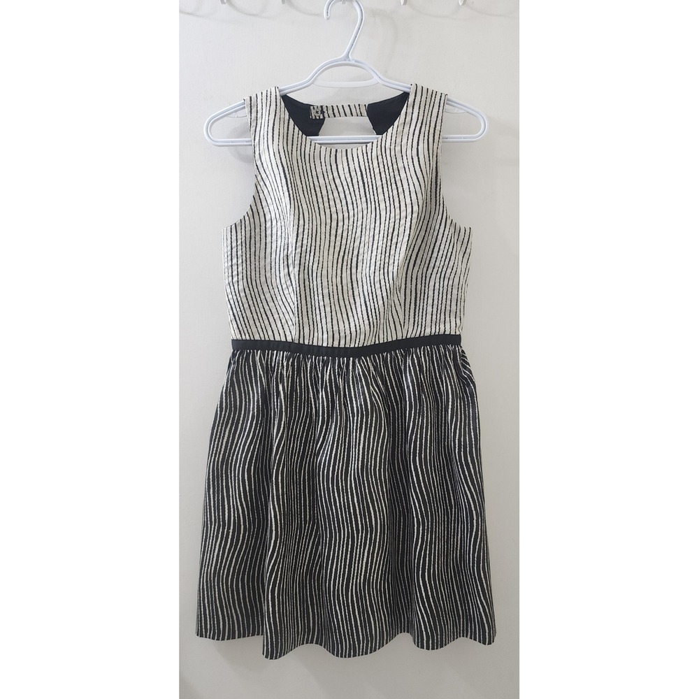 Cop-Copine Black White Wavy Stripe Cut Out Back Mini Dress Size 36